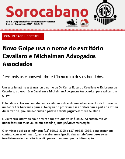 Novo Golpe usa o nome do escritório Cavallaro e Michelman Advogados Associados